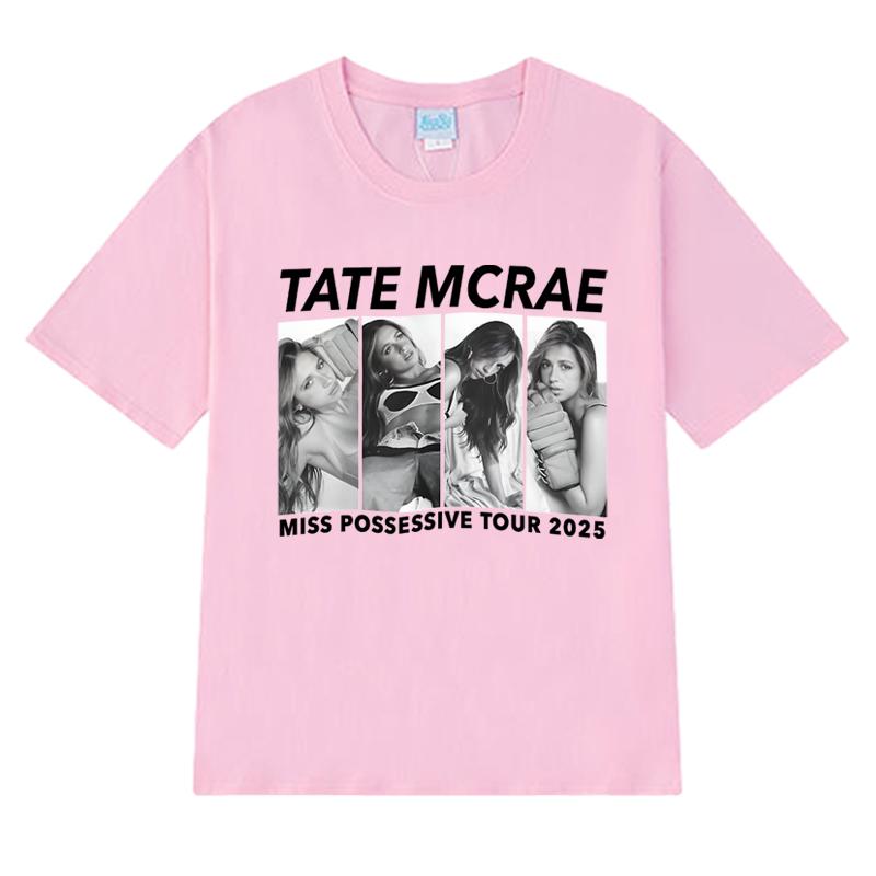 Новые футболки с принтом Tate Mcrae World Tour 2025 Унисекс Женские винтажные Укороченные футболки с коротким рукавом Унисекс черные 100% хлопок Топы