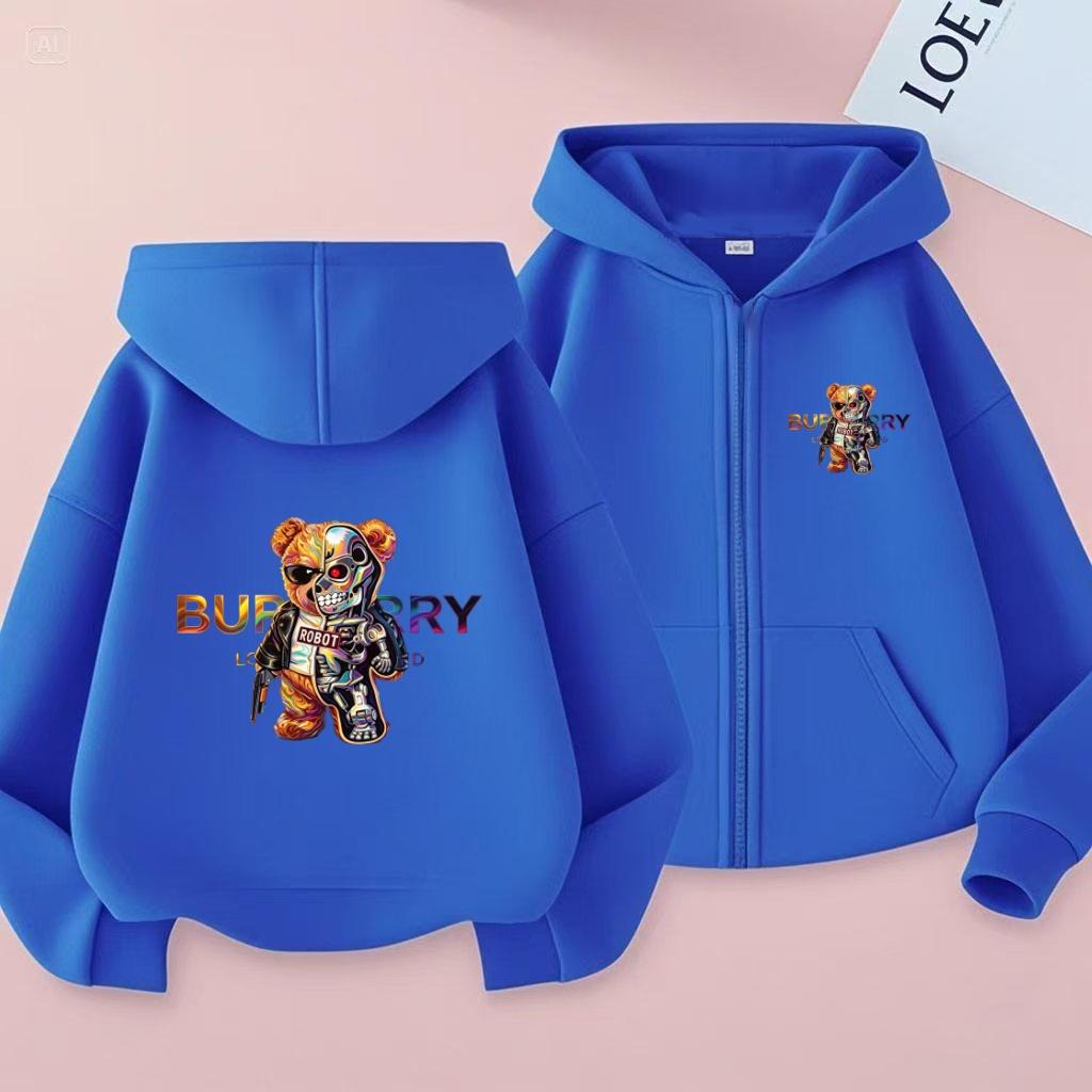 Kids Cardigan Hoodie Zipper Style Sweatshirt Girls Boy Loose 3-12Yrs Leisure Fashion Coat Colorful Mechanical Bear Print Clothes