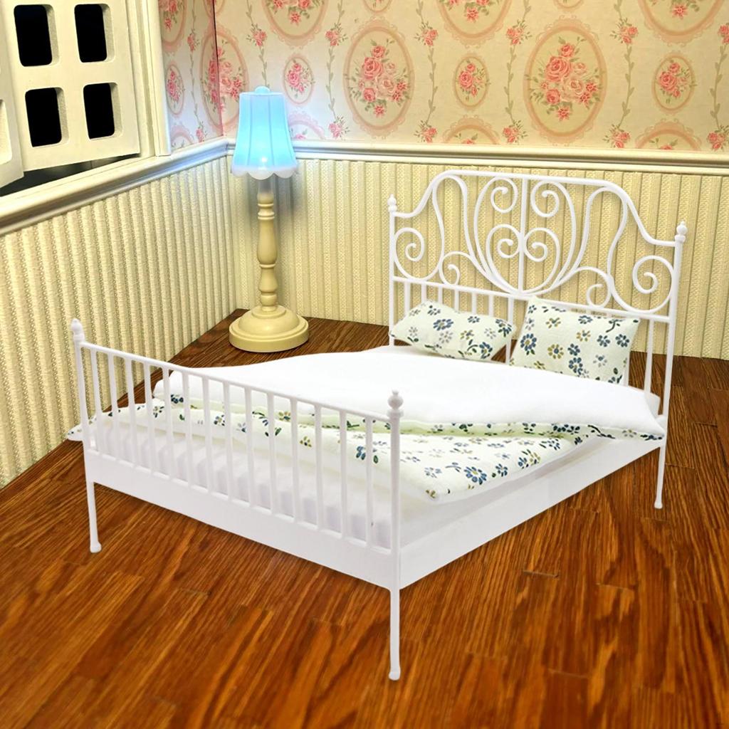 1/12 Двуспальная кровать Реалистичная Жизненная Сцена Спальня Аксессуар для Микро Кукольного Домика Аксессуары для