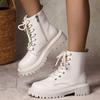 Fashion Side Zip Shortleg Boots Women's Fashion Round Toe Lace-Up Front Platform Anti-Slip Wear-Resistant Single Boots