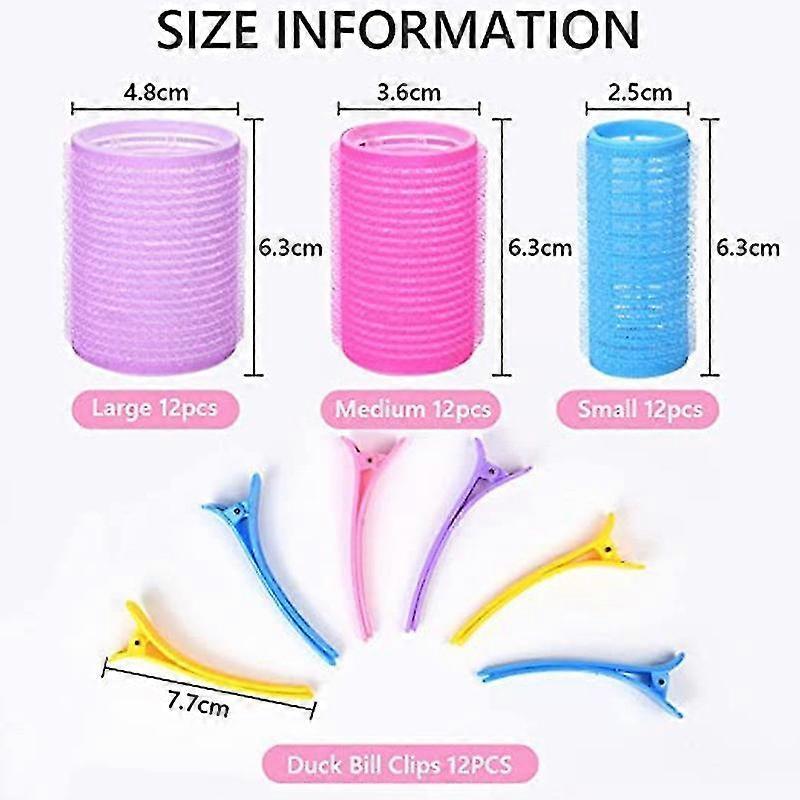 Hair Rollers Large Curls Set,48 Pieces Self-adhesive Rollers In 3 Sizes,curlers Without Heat For Long And Short Hair Rollers With Hair Clips (48 Mm,36