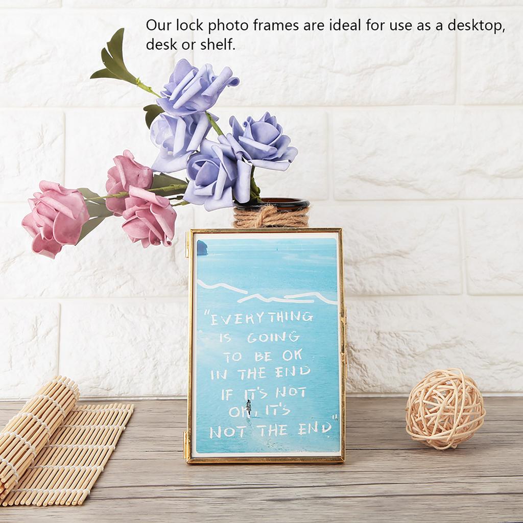 Brass Retro Glass Metal Desktop Photo Frame Bracket Copper Strip Metal Photo Frame;4*6inch :