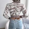 Autumn and Winter Tiger Pattern Knitted Sweater Women Long Sleeved Open Navel Sexy Pullover Sweaters Women Fashion New Round Neck Warm Knitwear 24596