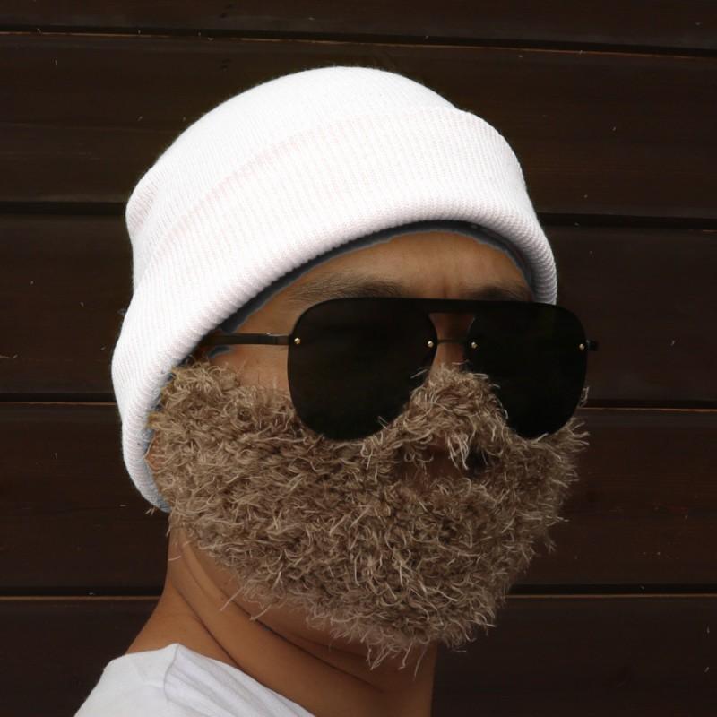 Mens Knit Beanie With Fake Beard Warm Plush Hat Punk Hip Hop Winter