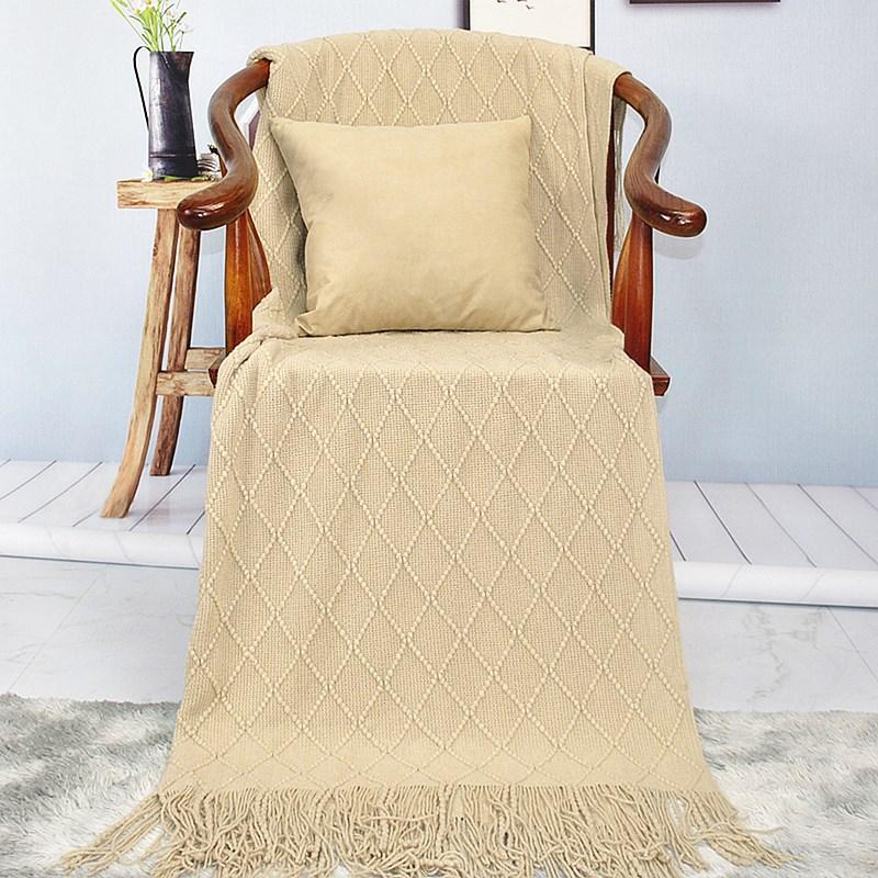 Скандинавский Ретро Желтый Аргайл Вязаный Плед - Покрывало на кровать, Накидка на диван, Накидка-шарф на конец кровати