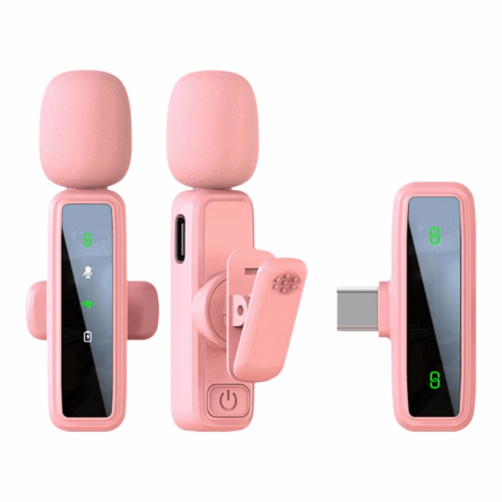 Pink Wireless Lavalier Microphone Compact Mini Clip Mic Laptops Lapel Mic Video Production
