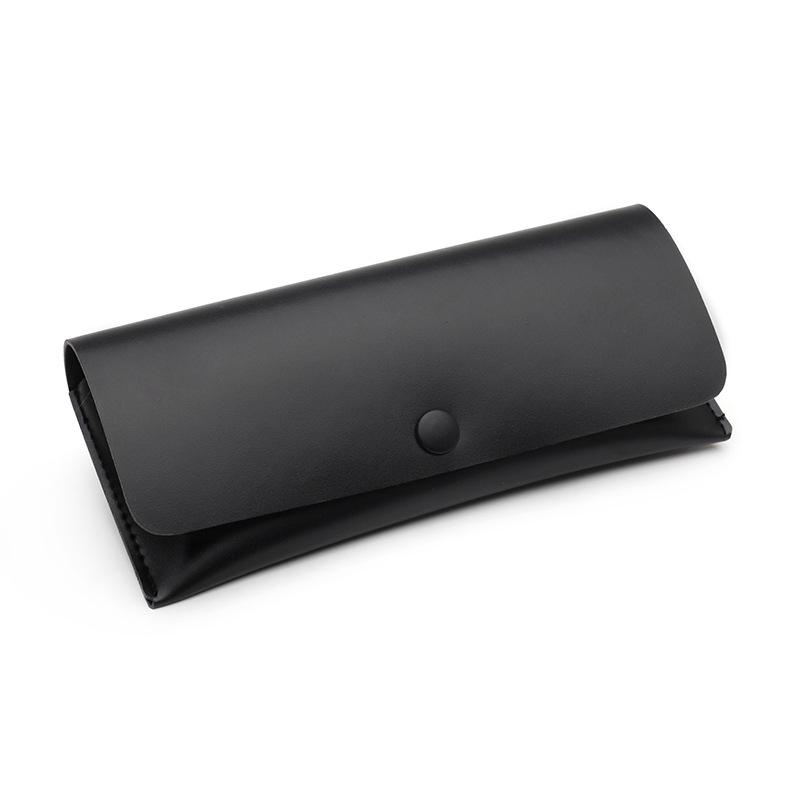 Custom Logo Black Leather Glasses & Sunglasses Case Set with Button Closure