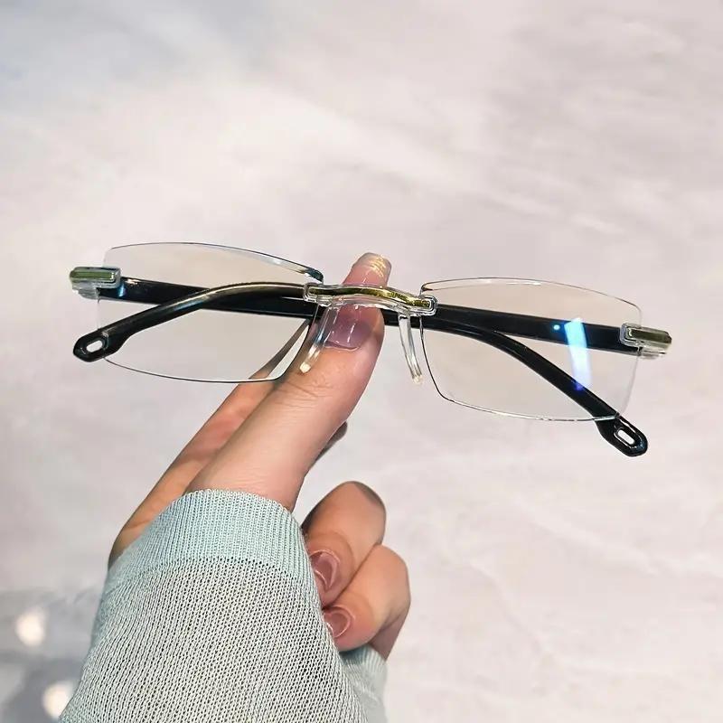 Прямоугольные безободковые очки для чтения для мужчин и женщин, материал оправы ПК, легкие, с прозрачными линзами из ПК для чтения