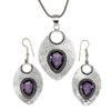Комплект аметистовых подвесок, серьги для девочек, ожерелье из стерлингового серебра