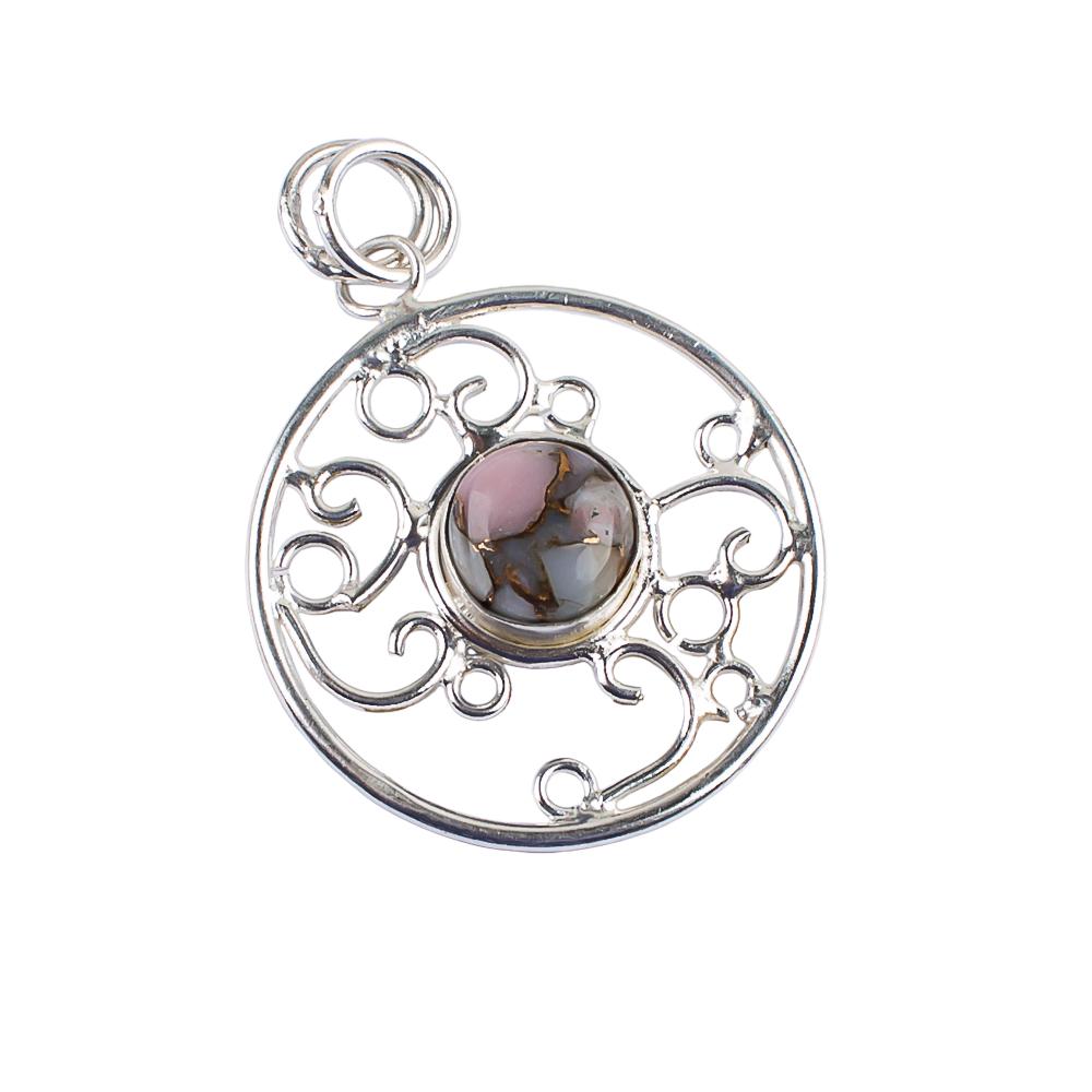 Natural Pink Opal Copper Turquoise Gemstone 925 Sterling Silver Handcrafted Daily Wear Pendant 1.45" For Love PP-24-28