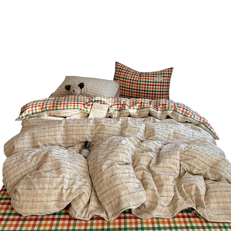 High-End Class A Cotton Yarn-Dyed Washed Cotton Jacquard Mixed And Matched Striped Lattice Student Dormitory Pure Cotton Series