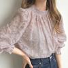ZANZEA Women Elegant High Neck Lantern Long Sleeve Transparent Lace Blouses