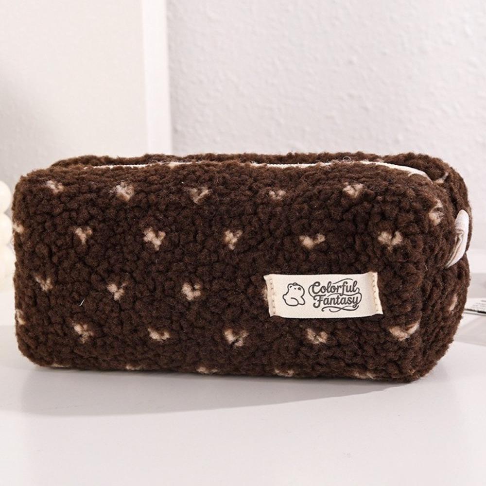Large Capacity Winter Plush Pen Bag Polka Dot Pencil Pouch Cute Stationery Pouch Home Use
