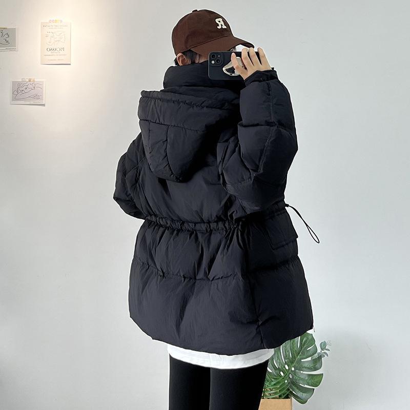 Hooded white duck down jacket women's 2024 winter new Dongmen waist tooling warm small jacket tide