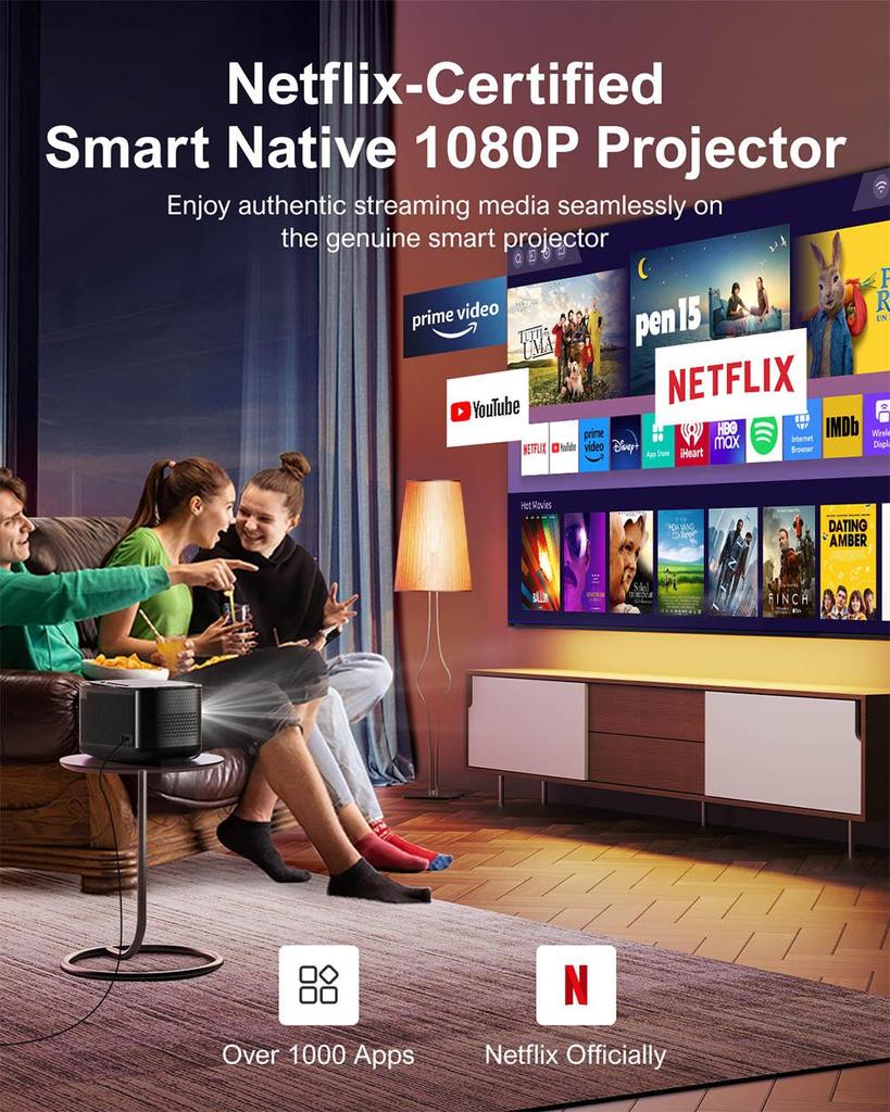Проектор Ultimea Apollo P50, 800 ANSI люмен, собственное разрешение 1080P, Dolby Audio, автоматическая адаптация экрана и предотвращение объектов, Wi-Fi 6, Bluetooth 5.3