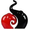 Home Decor Lucky Charm Elephant Couple | Piano Finish Ceramic Figures- (Set of 2 Piece, Red & Black)