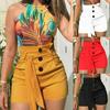 Women's Fashion Sexy High Waist Slim Fit Casual Style Belted Beach Shorts Pants