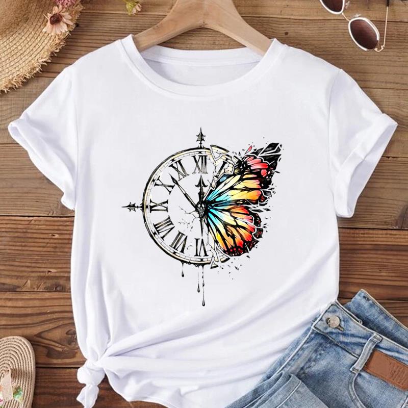 (Азиатский размер) Женская модная футболка с круглым вырезом, акварелью и сладким цветком, одежда, футболка с принтом, женские футболки с короткими рукавами и графикой