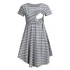 Summer Mother Breastfeeding Dress Openable Front Striped Round Neck Irregular Hem Short Sleeve Pregnant Women Nightdress