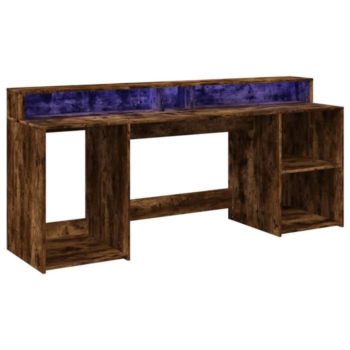 VidaXL Bureau et lumières LED chêne fumé 200x55x91cm bois d'ingénierie, bureau d'écriture, bureau d'ordinateur, bureau à 3309442