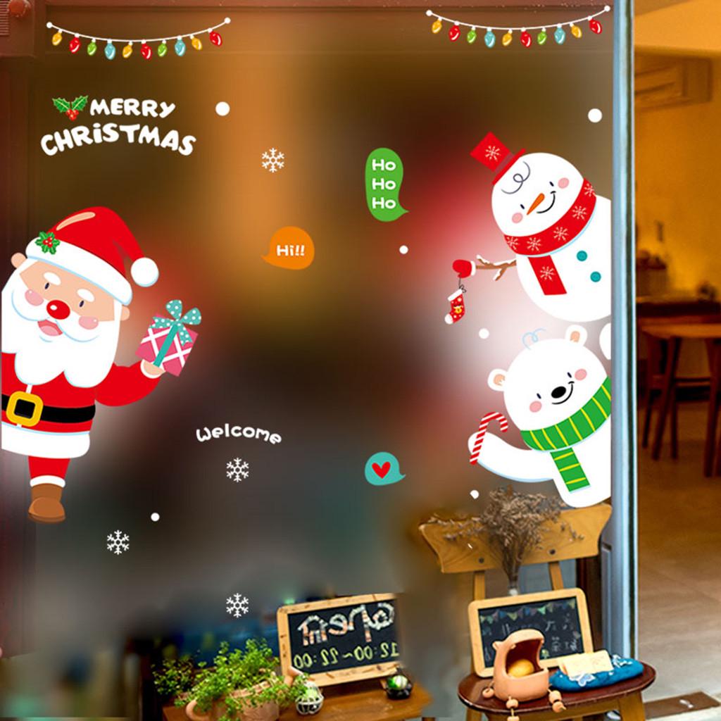Cartoon Snowman Santa Window Sticker Christmas Gift Home Decor Sticker