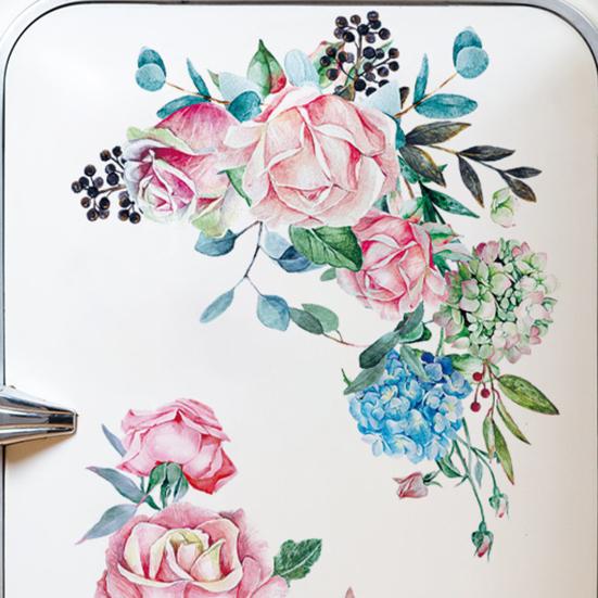 Watercolor Flower Toilet Sticker Removable Self-adhesive Waterproof PVC Bathroom Wall Art Decoration Decal Home Supplies