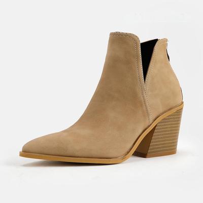 Женские шикарные абрикосовые грубые ботильоны с острым носком, повседневные короткие ботинки 2025 года, новые европейские и американские ботинки Martin на высоком каблуке