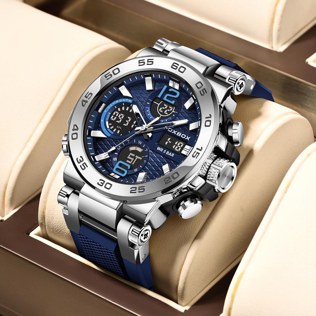 FOXBOX Multifunctional Sports Watch: Waterproof, Luminous, Dual Display.