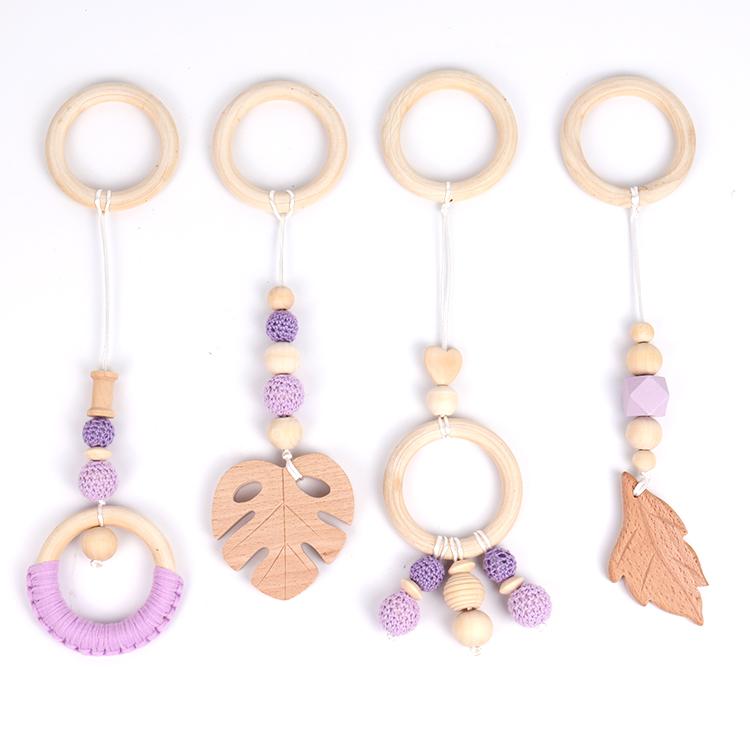 4 Pcs/set New Yarn Bead Baby Room Decoration Pendant Beech Teether Cotton Woven Wood Circle Teether Toy Set