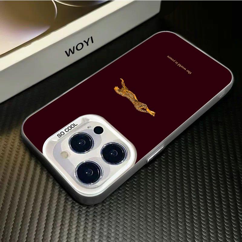 Модный Чехол для Телефона с Леопардовым Винно-Красным Узором для iPhone 17 16 15 14 13 12 11 Pro Max Air 16E 7 8 Plus SE2 Ударопрочный Бампер