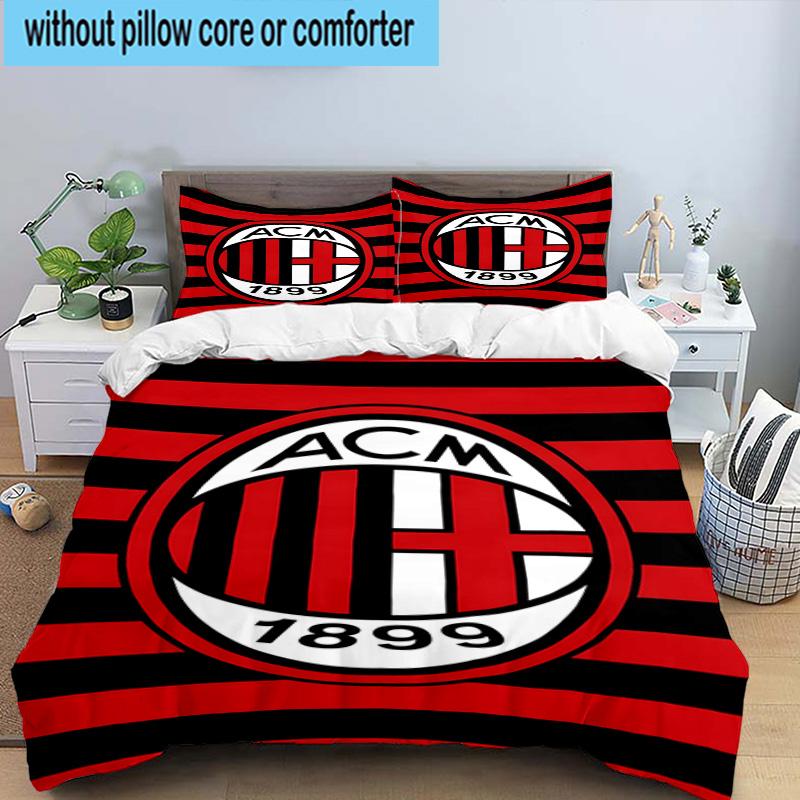 3pcs Milan Football club Printed Bedding Set Duvet Cover Closure Includes 1 Duvet Cover & 2 Pillowcases Bedding Sets Home Decor Gifts
