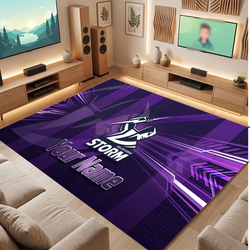 Melbourne Storm Personalized Crystal Velvet Carpet, Customized Name Text Soft Anti‑Slip Rug for Living Room Bedroom