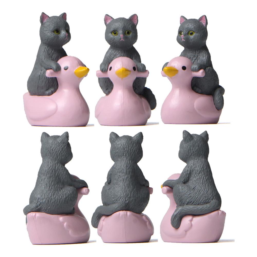 Playful Water Series: Hand-Painted Cat & Kitten Figurines on Pink Ducks for Micro Landscape Gardening
