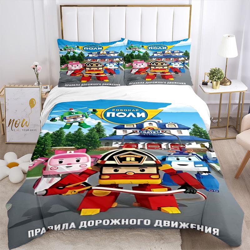 Robocar Poli Adventure Print 3Pcs Bedding Setduvet Cover With 2 Bedropillowcase Home Birthday Gift