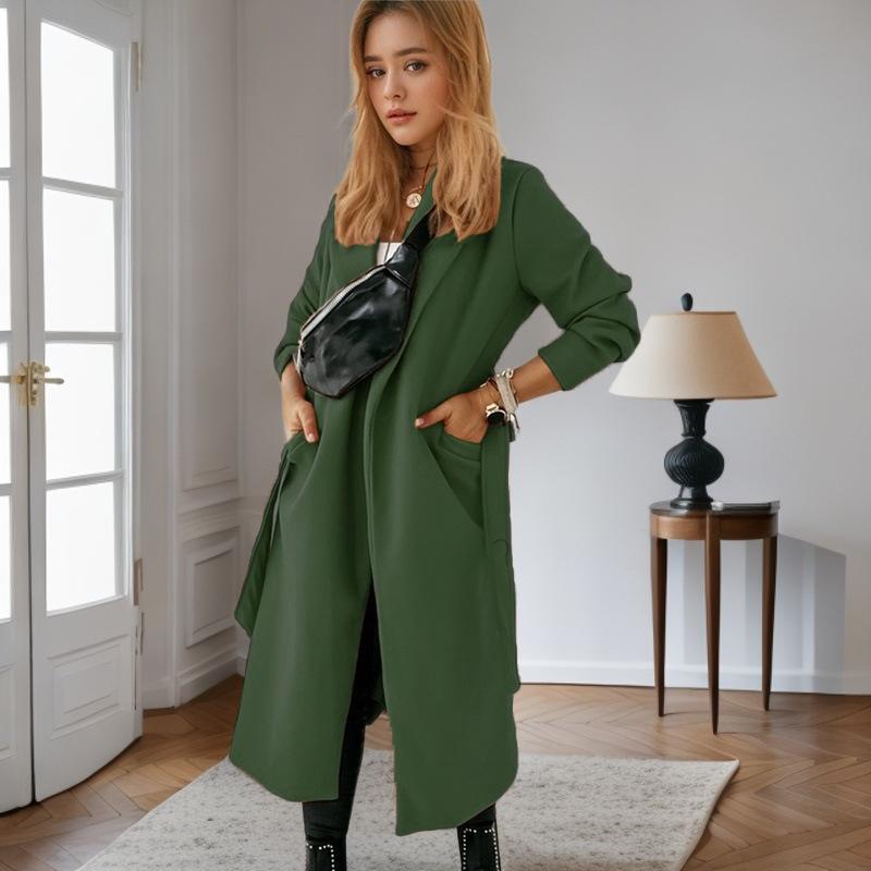 Осенне-зимнее удлиненное шерстяное женское пальто большого размера со шнуровкой