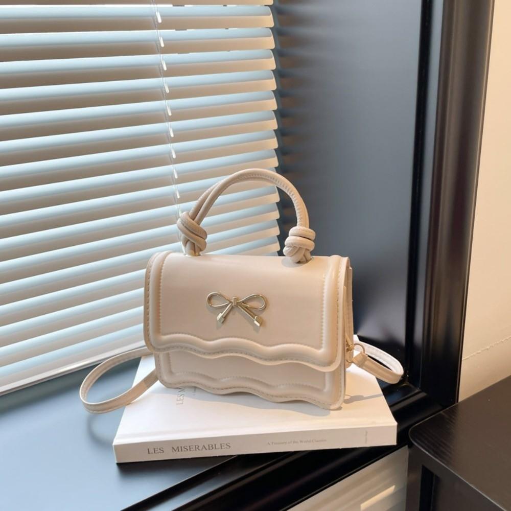 Sweet Metal Bowknot Tote Bag Solid Color Small Crossbody Bag New Single Shoulder Bags  Casual Wear