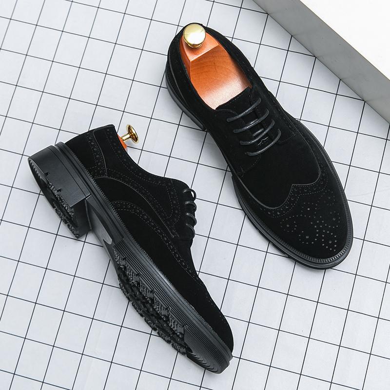 Модная мужская обувь броги на шнуровке в британском стиле, высококлассный бренд, деловая обувь, классическая коричневая мужская обувь из замшевой кожи, противоскользящая