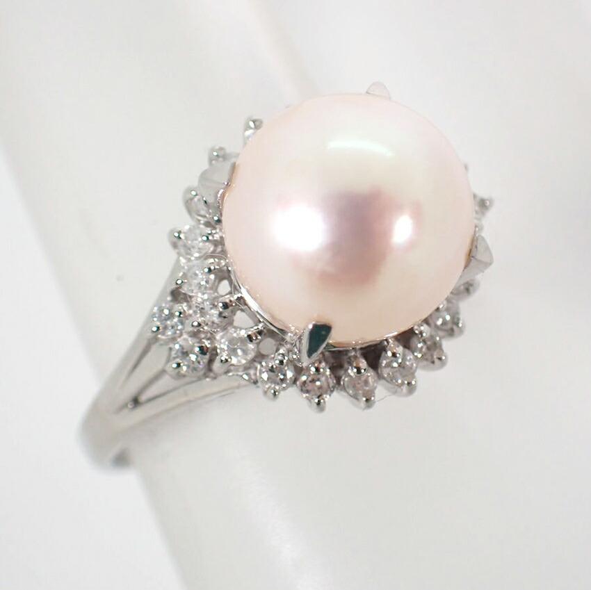 [Used] Pt900 Akoya Pearl/Diamond Ring / Size 11 / j12-7