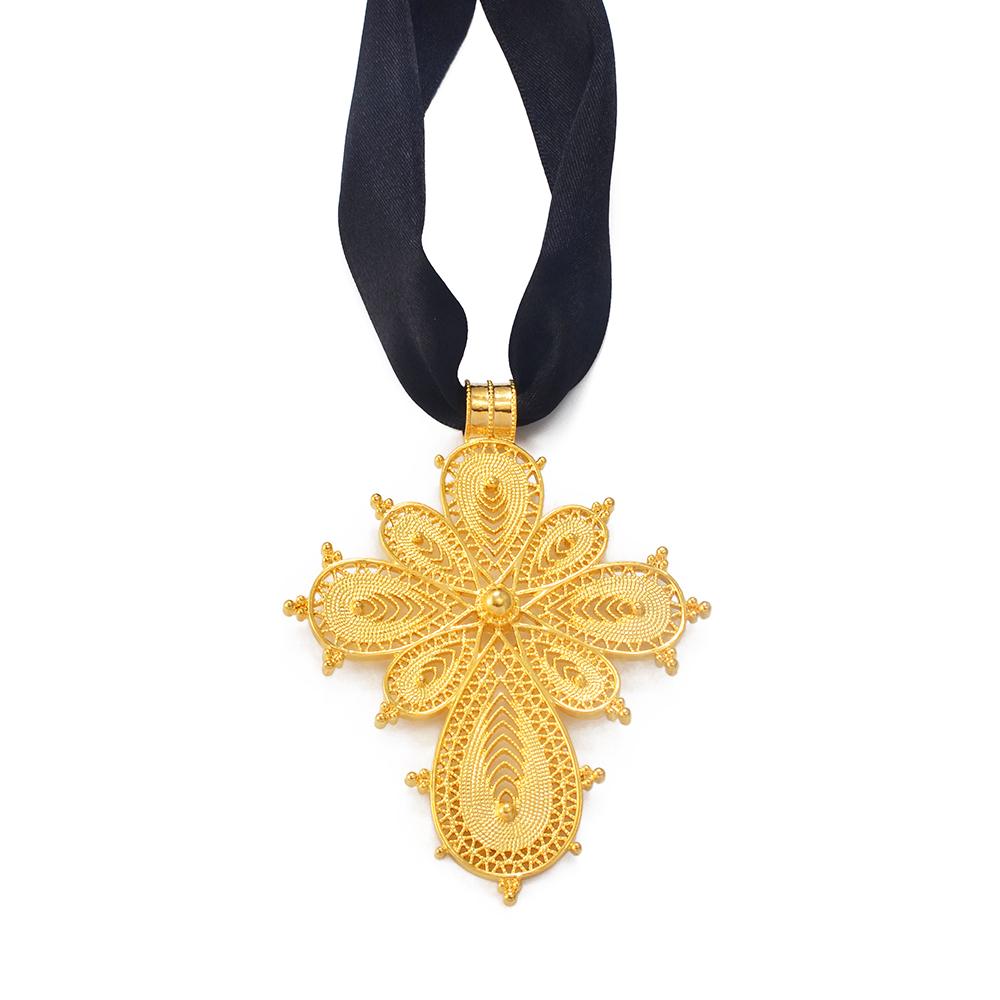 Anniyo Ethiopian Cross Pendant DIY Rope Chain for Women Girls,Gold Color Eritrea Jewelry African Crosses @217006
