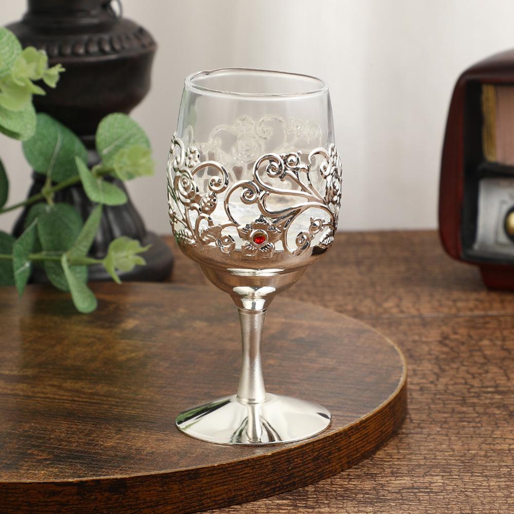 Европейский серебряный набор бокалов из металла и стекла - элегантные рельефные бокалы для вина/кофе, роскошный свадебный подарок, высококачественный декор для домашнего бара