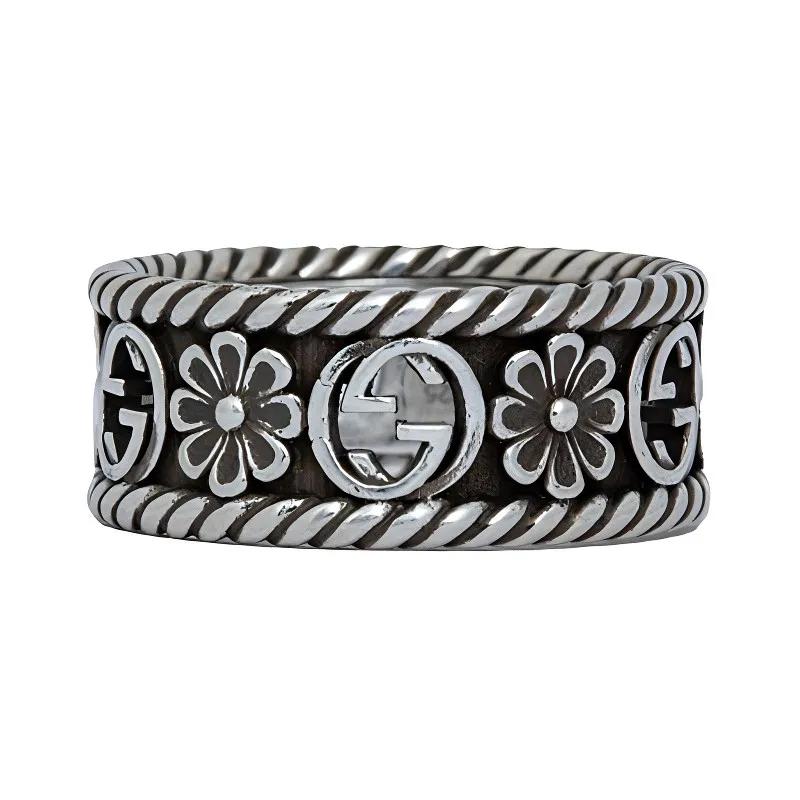 GUCCI Double G 925 Sterling Silver Rings Unisex (Unisex) Rings