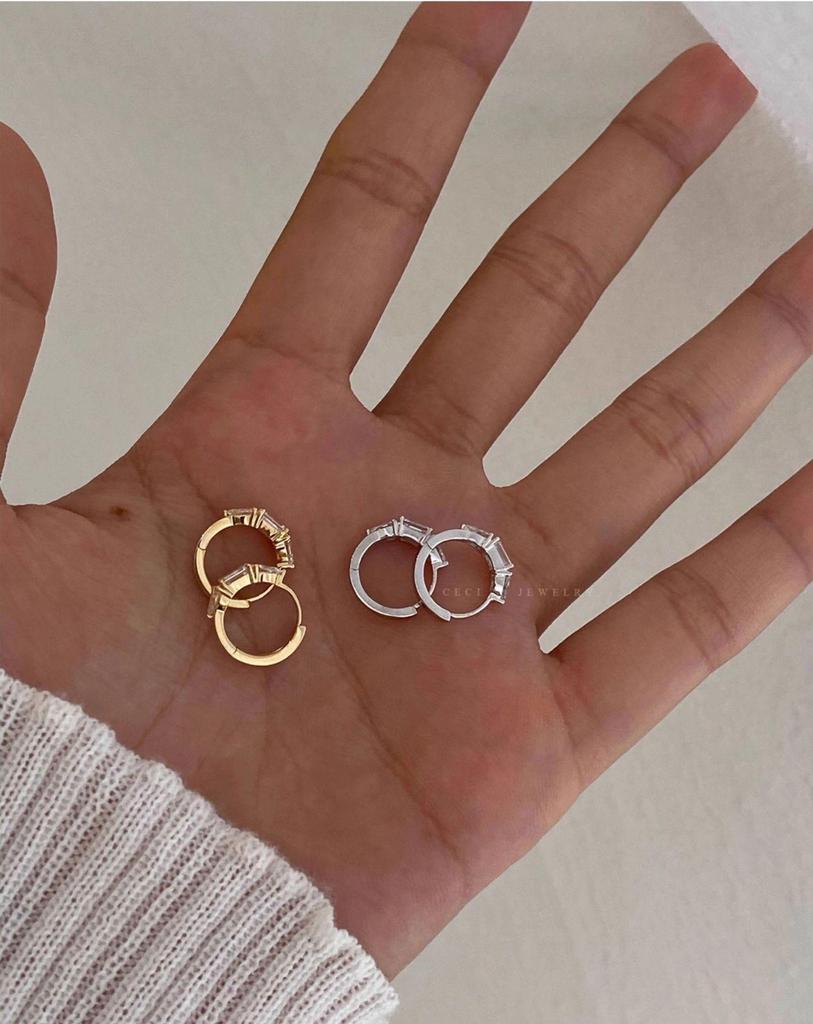 Геометрические каффы из стерлингового серебра 925 пробы с цирконами - Элегантные женские серьги в стиле французской роскоши