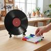 Handwritten Record Signage Vinyl DIY Graffiti Clock Ornament, Reusable Blank Acrylic Retro Tabletop Decor Wall with Display Stand, Personalized