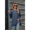 Осенне-зимняя женская блузка больших размеров в полоску с круглым вырезом и длинными рукавами, свободный топ