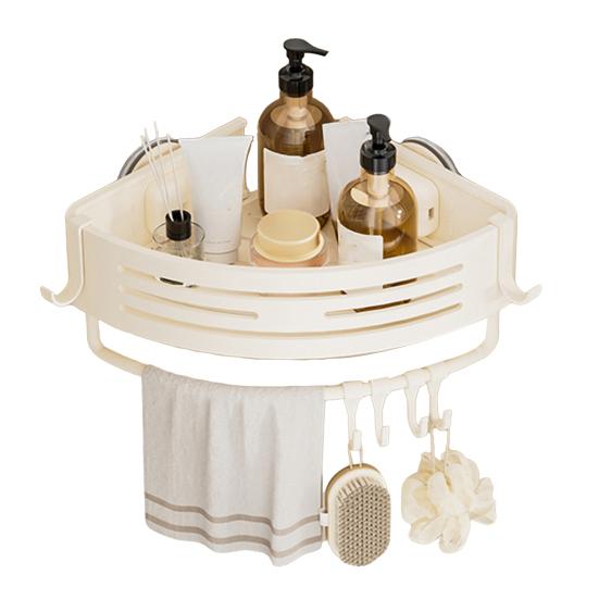 Suction Cup Corner Shelf Triangle Corner Shower Caddy No Drilling Adjustable Bathroom Organizer with Towel Bar Storage Rack for Shower Kitchen