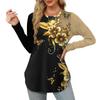 Womens Long Sleeve Round Neck Shirts Side Split Basic Loose Tunic Tops Floral Print  Casual Shirts T-Shirts Women’s