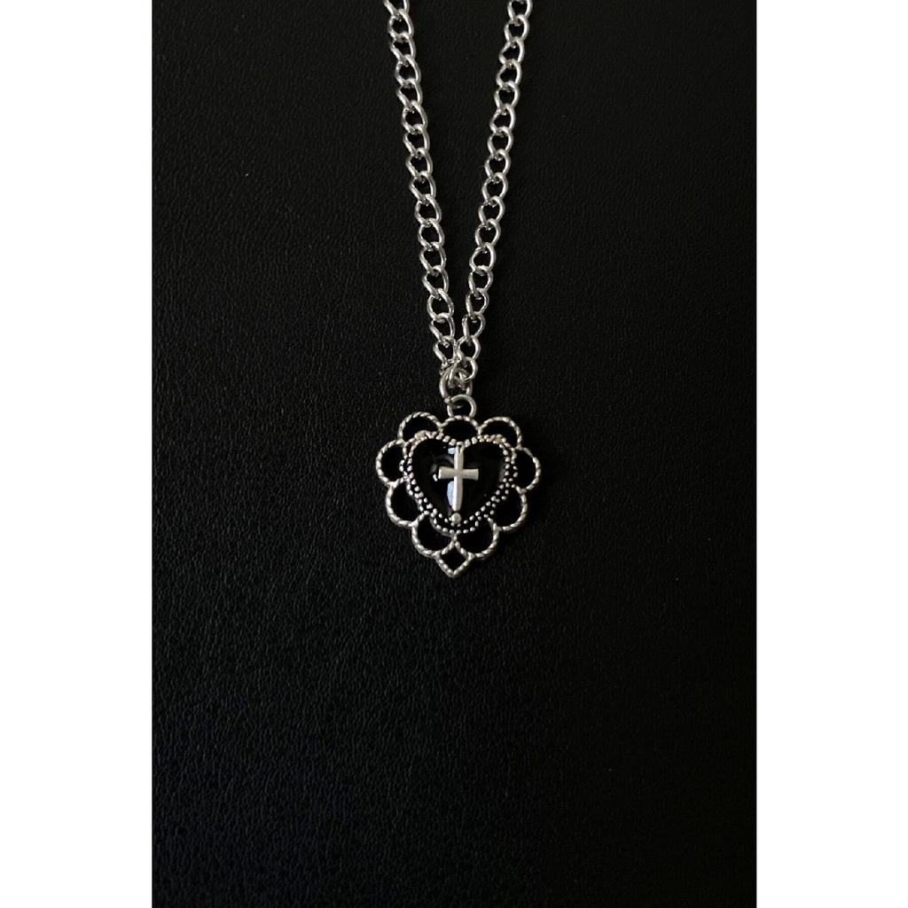 Gothic Punk Y2k Crusaded Patterned Heart Necklace
