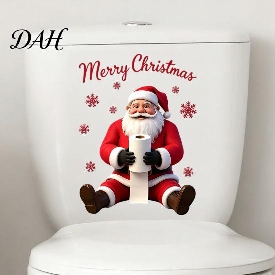 Self Adhesive Bathroom Signs Santa Claus Toilet Sticker, Waterproof PVC Christmas Decal for Holiday Home Decor Stickers Decoration,