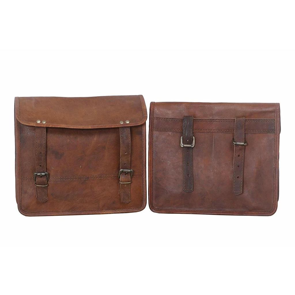 Quality Leather Motorcycle Saddle Bags Two Brown Leather Side Pouch Panniers