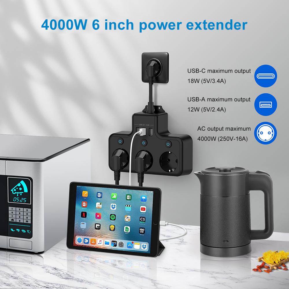 Удлинитель европейского стандарта, многофункциональная розетка, защита от перенапряжения, черная розетка, белая розетка, проводная розетка, 3 гнезда, 3 USB-порта для быстрой зарядки